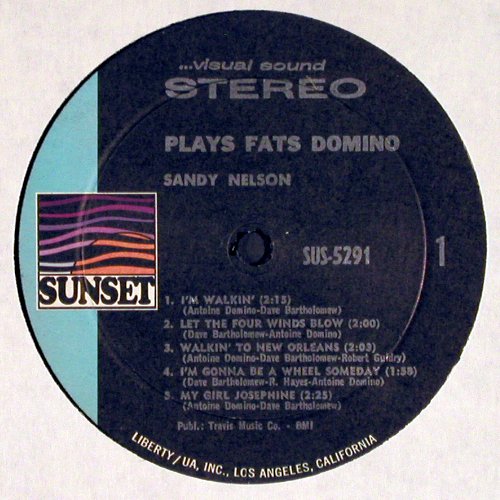 Nelson,Sandy: plays Fats Domino Hits, Sunset (SUS-5291), US, 1970 Typ: LP Best.-Nr.: V4671 Preis: 8,00 Euro