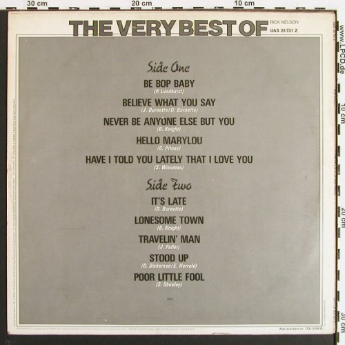 Nelson,Rick: The Very Best Of, United Artists (UAS 29 751 Z), D, 1975 Typ: LP Best.-Nr.: V7182 Preis: 6,00 Euro.