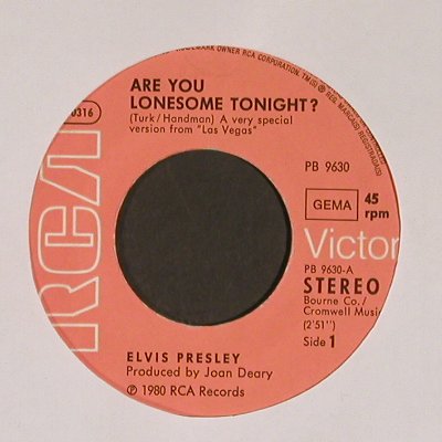Presley,Elvis: AreYouLonesomeTonight?(Lachversion), RCA (PB 9630), D, 1980 Typ: 7" Best.-Nr.: T5820 Preis: 5,00 Euro.