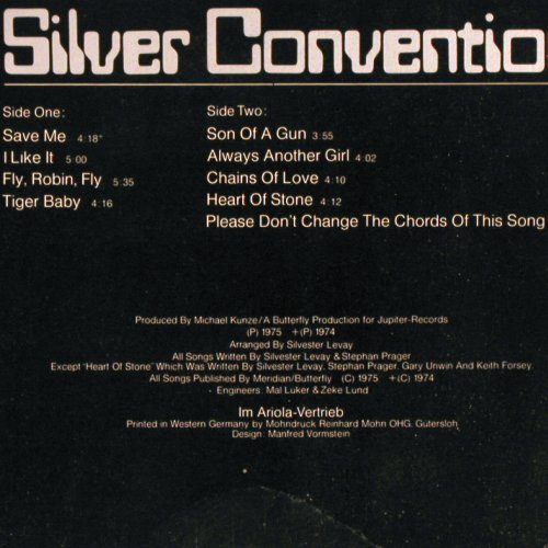 Silver Convention: Same, Jupiter (89 100 OT), D, 1975 Typ: LP Best.-Nr.: V2621 Preis: 7,50 Euro