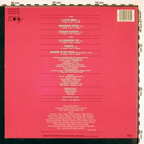 Kitt,Eartha: I Love Men, 6 Tr., Metronome (821 358-1ME), D, 1984 Typ: LP Best.-Nr.: V2791 Preis: 6,00 Euro