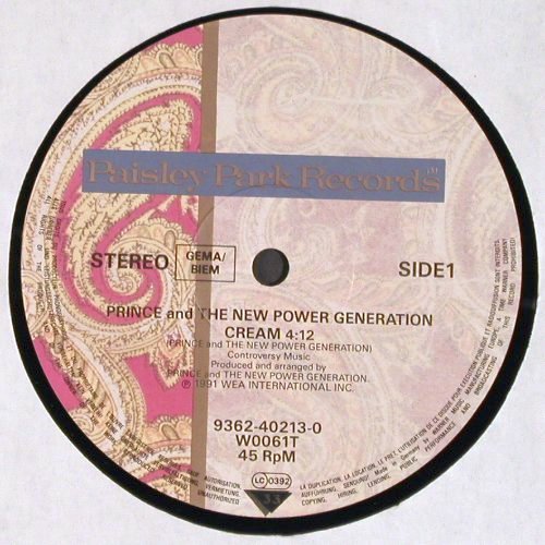Prince & NPG: Cream / Horny Pony/ Gangster Glam, Paisley Park Rec.(9362-40213-0), D, 1991 - 12inch - V4431 - 7,50 Euro