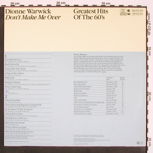 Warwick,Dionne: Don't make me over, Gr.Hits 60's, Ariola (205 472-270), D, 1983 Typ: LP Best.-Nr.: V4533 Preis: 7,50 Euro