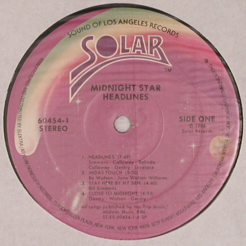 Midnight Star: Headlines, Solar(60454-1), US, co, 1986 - LP - V4689 - 7,50 Euro