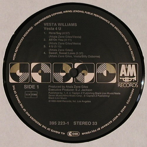 Williams,Vesta: Vesta 4 U, AM(395223-1), D, 1988 - LP - V5221 - 4,00 Euro