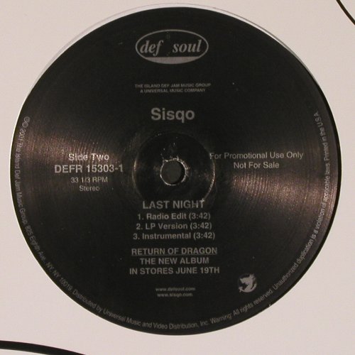 Sisqo: Can I Live*4 / Last Night *3, Def Soul (DEFR 15303-1), US, Promo, 2001 Typ: 12" Best.-Nr.: V6244 Preis: 5,00 Euro