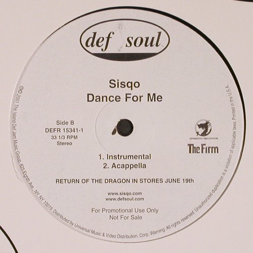 Sisqo: Dance For Me*4, Def Soul, FLC (DEFR 15341-1), US, Promo, 2001 Typ: 12" Best.-Nr.: V6245 Preis: 5,00 Euro