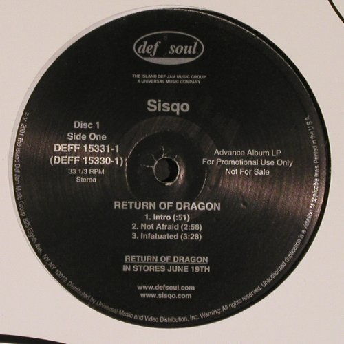 Sisqo: Return Of The Dragon, Def Soul, FLC (DDFF 15331-1), US,Promo, 2001 Typ: 12"*2 Best.-Nr.: V6246 Preis: 7,50 Euro