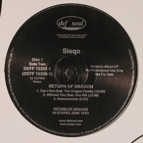 Sisqo: Return Of The Dragon, Def Soul, FLC (DDFF 15331-1), US,Promo, 2001 Typ: 12"*2 Best.-Nr.: V6246 Preis: 7,50 Euro
