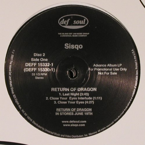 Sisqo: Return Of The Dragon, Def Soul, FLC (DDFF 15331-1), US,Promo, 2001 Typ: 12"*2 Best.-Nr.: V6246 Preis: 7,50 Euro
