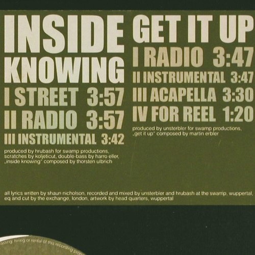 Defisis: Inside Knowing*3 / Get it up *4, S.W.A.M.P. (SWAMP°2), D, 2001 Typ: 12" Best.-Nr.: V6251 Preis: 5,00 Euro