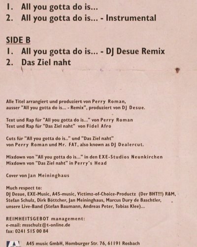 Reimheitsgebot: All You Gotta Do's...*3+1, A45 music (0108360A45), D, 2000 Typ: 12" Best.-Nr.: V6306 Preis: 6,00 Euro