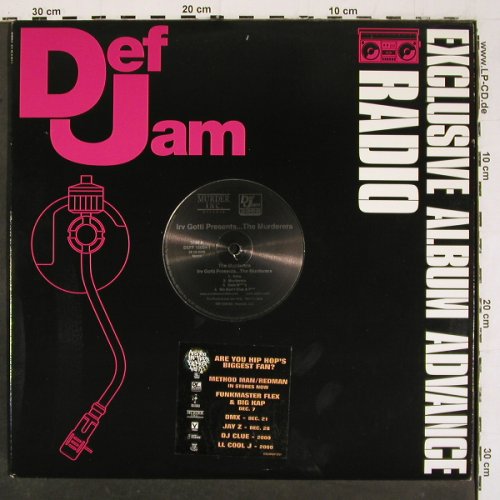 Irv Gotti: Presents...The Murderers, MurderInc. (DEFF 15004-1), US, Promo, 2000 Typ: 2LP Best.-Nr.: V6354 Preis: 9,00 Euro