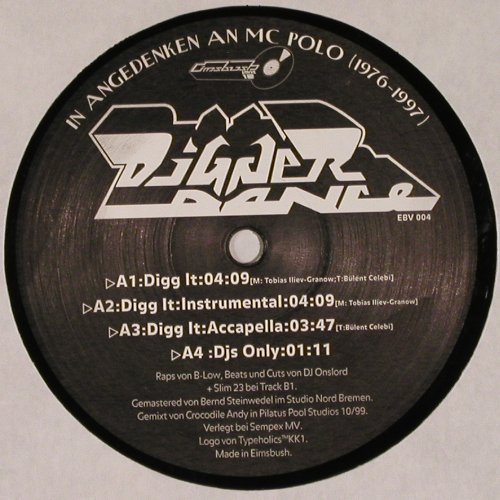 Digger Dance: Digg It*4+3 (33rpm), Eimsbush (EBV 004), D, 1999 Typ: 12" Best.-Nr.: V6388 Preis: 9,00 Euro