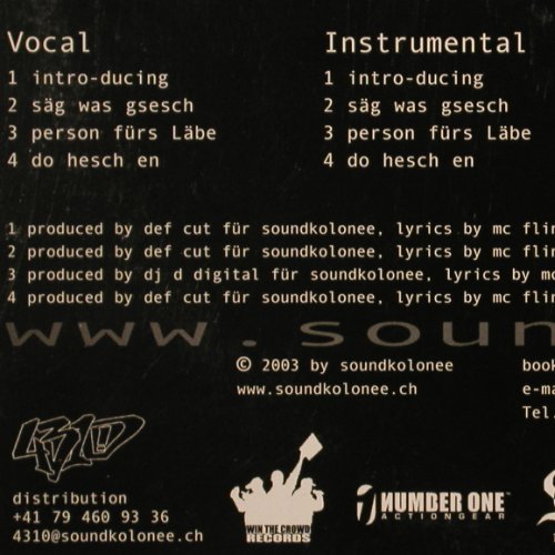 Soundkolonee: Do Hesch En, EP, vg+/m-, Win The Crowd Records (V261 Vinylium), CH, 2003 Typ: 12" Best.-Nr.: V6413 Preis: 7,50 Euro