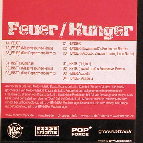 Mellow Mark: Feuer / Hunger,13Tr., rap.de / records(RAP0005-V), EU, 2002 - 12"*2 - V6417 - 5,00 Euro