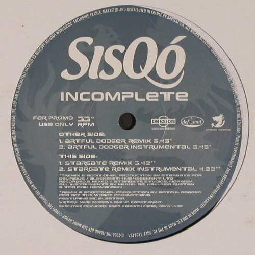 Sisqo: Incomplete*4, Def Soul (SQV2), EU,Promo, 2000 Typ: 12" Best.-Nr.: V6442 Preis: 5,00 Euro