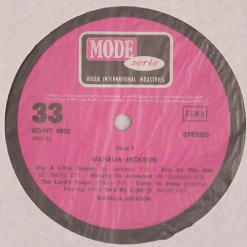 Jackson,Mahalia: Same, Mode Serie / Vogue (MDINT 9602), D, 1967 Typ: LP Best.-Nr.: V6510 Preis: 9,00 Euro