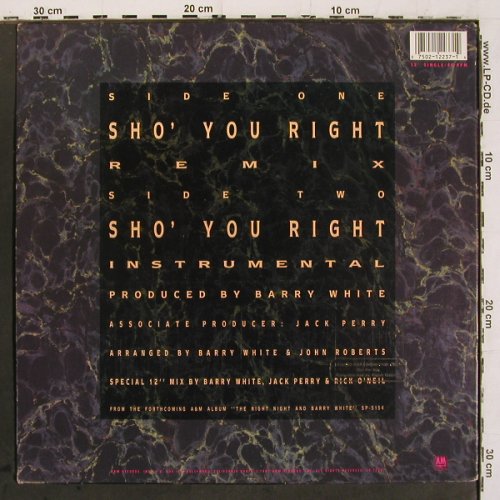 White,Barry: Sho' You Right,rmx,instr.whitevinyl, A&M(SP-12237), US,Promo, 1987 - 12inch - V6835 - 4,00 Euro