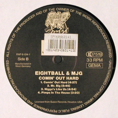 Eightball & MJG: Comin' out hard, vg+&sol;vg+, Rapture (RAP 6-014-1), D, 1993 Typ: LP Best.-Nr.: V6905 Preis: 100,00 Euro.