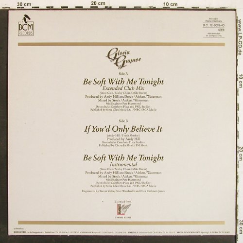 Gaynor,Gloria: Be Soft With Me Tonight*2+1, BCM(B.C.12-2019-40), D, 1987 - 12inch - V7026 - 3,00 Euro