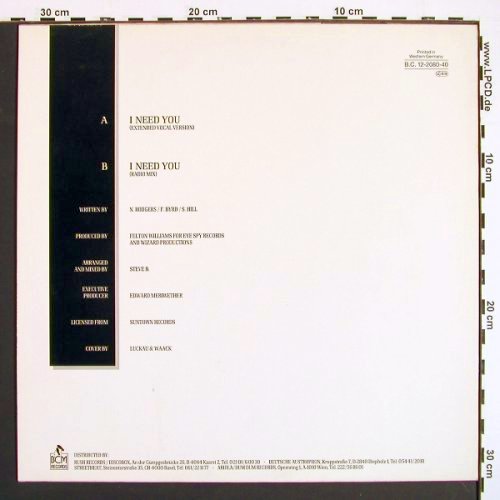 B.V.S.M.P.: I Need You*2, ext.vocal &sol; radio, BCM (B.C.12-2080-40), D, 1988 Typ: 12" Best.-Nr.: V7091 Preis: 3,00 Euro.