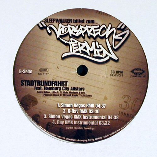 Sleepwalker f.Hamburg City Allstars: Stadtrundfahrt*7, Chinchilla Recordings (587 116-1), D, 2001 Typ: 12" Best.-Nr.: V7612 Preis: 9,00 Euro.