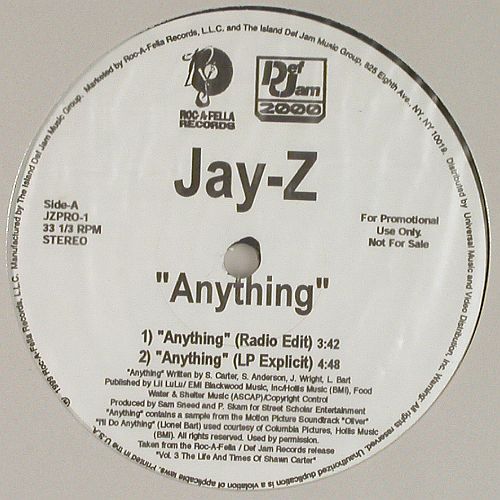 Jay-Z: Anything*4, Def Jam (JZPRO-1), US, Promo, 1999 Typ: 12" Best.-Nr.: V7626 Preis: 3,00 Euro.