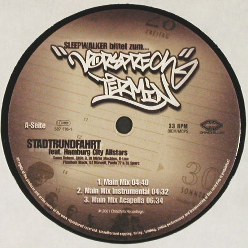 Sleepwalker f.Hamburg City Allstars: Stadtrundfahrt*7, Chinchilla Recordings (587 116-1), D, 2001 Typ: 12" Best.-Nr.: V7748 Preis: 12,50 Euro.
