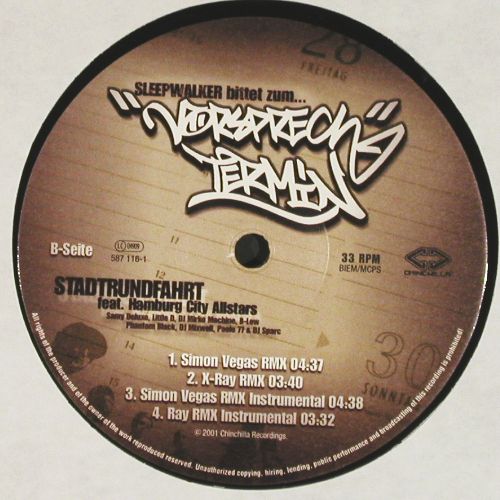 Sleepwalker f.Hamburg City Allstars: Stadtrundfahrt*7, Chinchilla Recordings (587 116-1), D, 2001 Typ: 12" Best.-Nr.: V7748 Preis: 12,50 Euro.