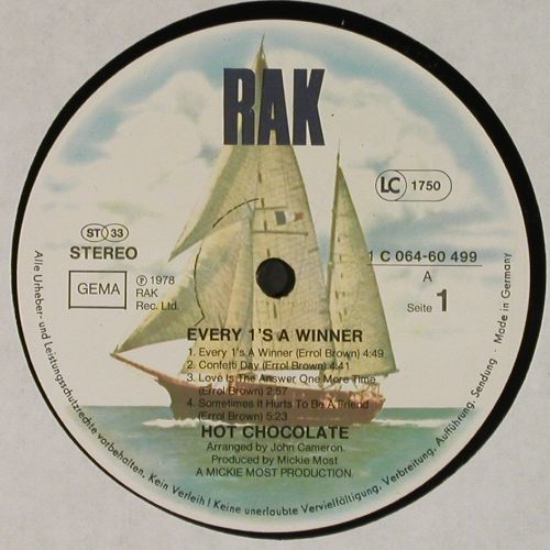 Hot Chocolate: Every 1's A Winner, vg+&sol;vg+, EMI (064-60 499), D, 1978 Typ: LP Best.-Nr.: V7898 Preis: 9,00 Euro.