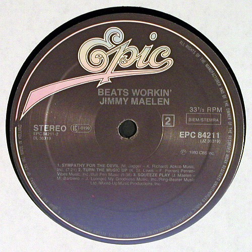 Maelen,Jimmy: Beats Workin', Muster Stamp o.Cover, CBS (84211), NL, 1980 Typ: LP Best.-Nr.: V8116 Preis: 12,50 Euro.