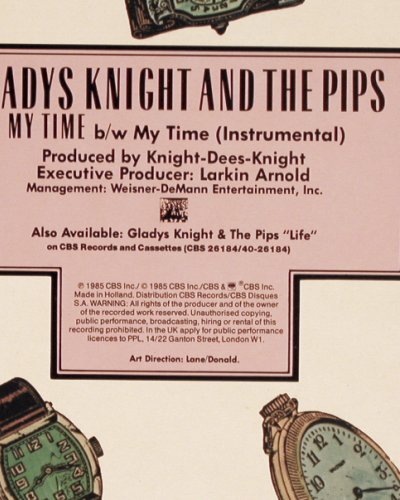 Knight,Gladys & The Pips: My Time*2, ext dance rmx / instr., CBS (A 12-6104), NL, 1985 Typ: 12" Best.-Nr.: X8687 Preis: 2,00 Euro