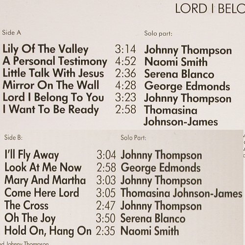 Thompson Singers,Johnny: Lord I Belong To You, CH Special (SPL 10045), CH, 1981 Typ: LP Best.-Nr.: Y252 Preis: 6,00 Euro.