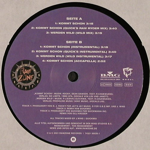 Lisi aka Purple Haze: Kommt Schon*5+2, Raw Zone (001), D, 2001 Typ: 12" Best.-Nr.: Y276 Preis: 4,00 Euro.