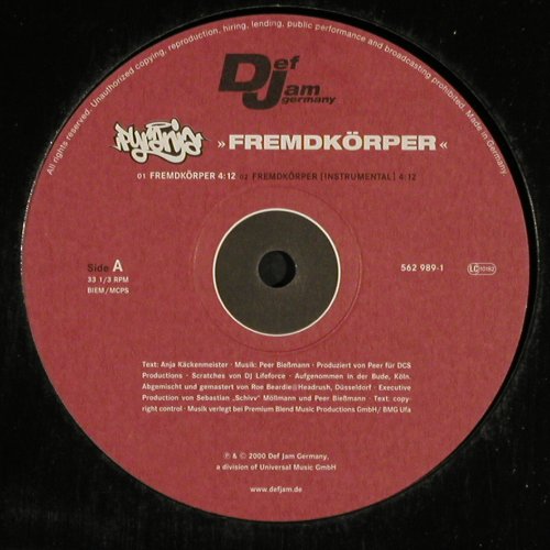 Pyranja: Fremdk&ouml;rper / Kennzeichen D - pt.2, Def Jam(562 989-1), D, 2000 - 12inch - Y4107 - 4,00 Euro