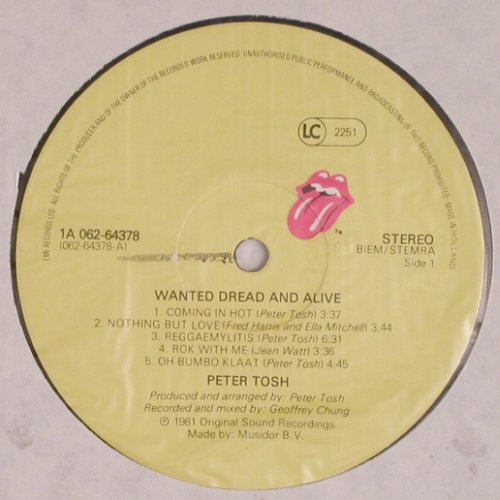 Tosh,Peter: Wanted Dread & Alive, Rolling Stone(1A 062-64378), NL, 1981 - LP - V4262 - 12,50 Euro