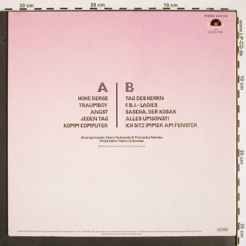 Frl.Mencke: Same (inkl.Hohe Berge), Polydor (2372 138), D, 1982 Typ: LP Best.-Nr.: V2060 Preis: 6,00 Euro