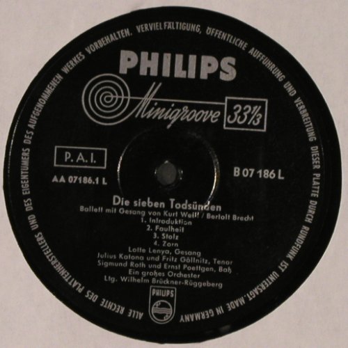 Lenya,Lotte: Die 7 Todsünden vg+/Selfmade Cover, Philips (B 07186 L), D, 1957 Typ: LP Best.-Nr.: V2455 Preis: 5,00 Euro