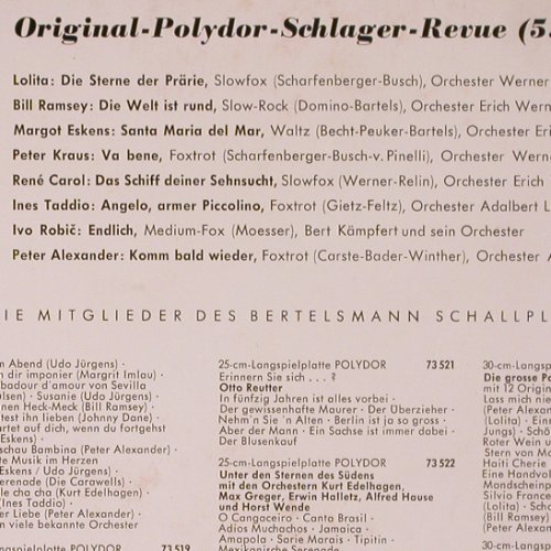 V.A.Original-Polydor-Schlager-Revue: 5.Folge- Lolita... Peter Alexander, Polydor/Bertelsmann (J 73 520), D, 1961 Typ: 10" Best.-Nr.: V2484 Preis: 5,00 Euro