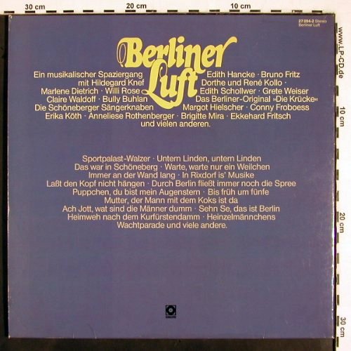 V.A.Berliner Luft: Edith Hancke, Knef, Dietrich, Foc, Sonocord (27 094-2), D Typ: 2LP Best.-Nr.: V2502 Preis: 6,00 Euro