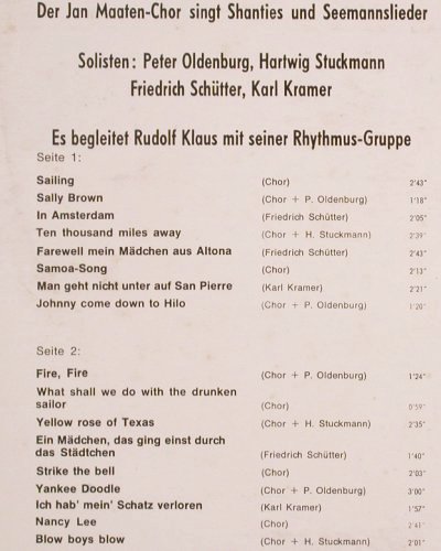 Maaten-Chor,Jan singt Shanties...: Auf Hoher See, Europa (E 145), D Typ: LP Best.-Nr.: V2613 Preis: 7,50 Euro