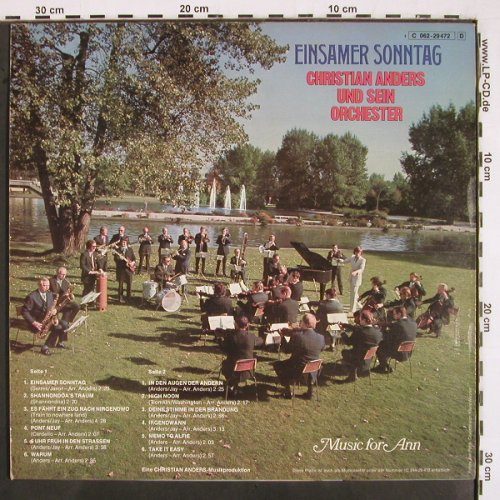 Anders,Christian u.sein Orchester: Einsamer Sonntag (instrumental), Chranders (C 062-29 472), D, 1972 Typ: LP Best.-Nr.: V2619 Preis: 6,00 Euro