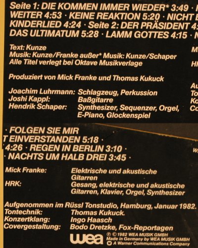 Kunze,Heinz Rudolf: Eine Form von Gewalt,Autogram,Facts, WEA (58 440), D, 1982 Typ: LP Best.-Nr.: V2625 Preis: 9,00 Euro