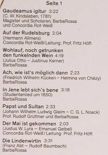 V.A.Gaudeamus igitur: Studentenlieder... BarbaRossa..., Amiga (8 45 277), DDR, 1986 Typ: LP Best.-Nr.: V2633 Preis: 5,00 Euro