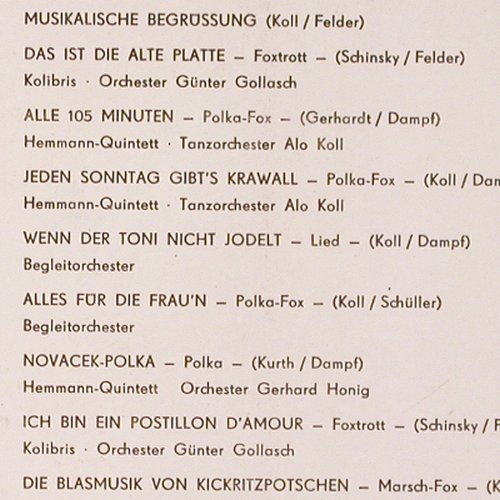 V.A.Zu Gast bei Lutz Jahoda: Kolibris.., Orch.Günter Gollasch, Amiga, Mono (8 50 013), DDR, 1963 Typ: LP Best.-Nr.: V2640 Preis: 9,00 Euro