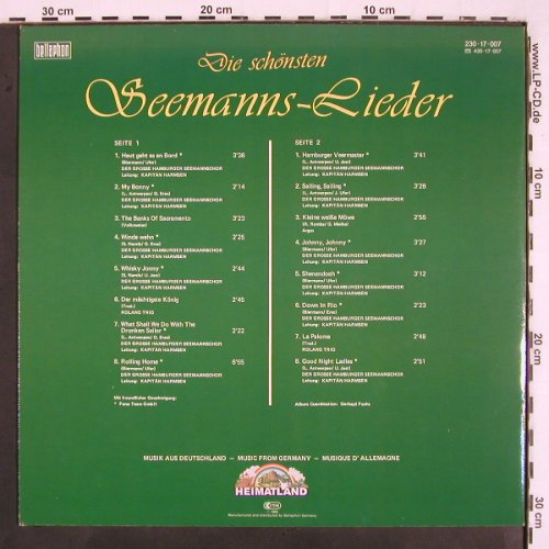 Kaptän Harmsen-Chor / Roland Trio: Die schönsten Seemannslieder, Heimatland/Bellaphon (230 17 007), D, 1985 Typ: LP Best.-Nr.: V2855 Preis: 6,00 Euro