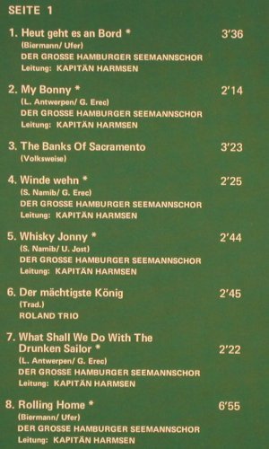 Kaptän Harmsen-Chor / Roland Trio: Die schönsten Seemannslieder, Heimatland/Bellaphon (230 17 007), D, 1985 Typ: LP Best.-Nr.: V2855 Preis: 6,00 Euro