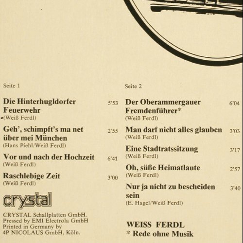 Weiss Ferdl: Die Alte Welle, Crystal (048 CRY 29 786M), D, co Typ: LP Best.-Nr.: V2867 Preis: 6,00 Euro