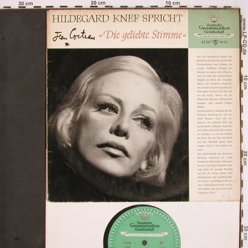 Knef,Hildegard: spr.Jean Cocteau,Diegeliebte Stimme, D.Gr. Literatur (42 017), D, m-/vg+, 1961 Typ: 10" Best.-Nr.: V2897 Preis: 7,50 Euro